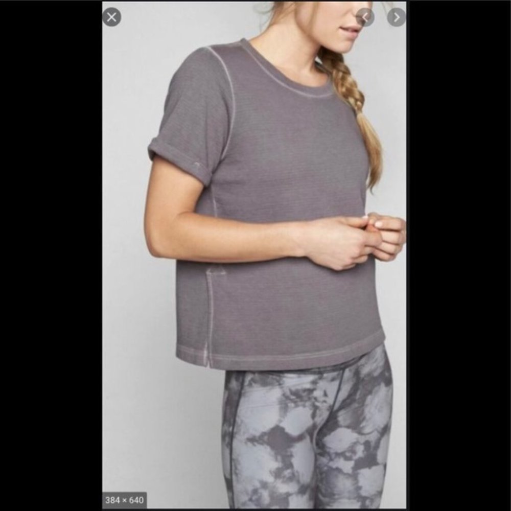 Athleta grey, short-sleeved ReStore sweatshirt